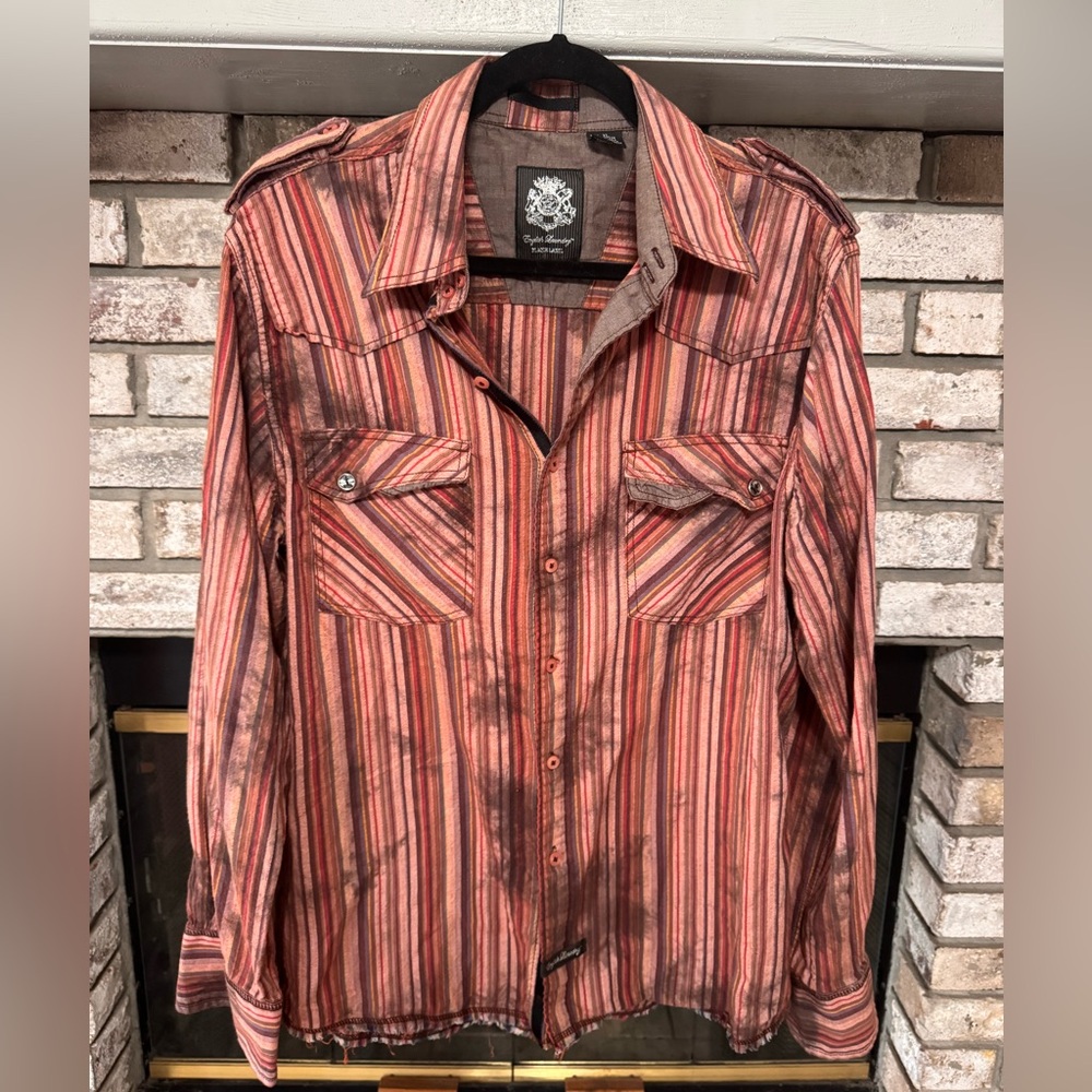 English Laundry Red and Brown Striped Men's Shirt